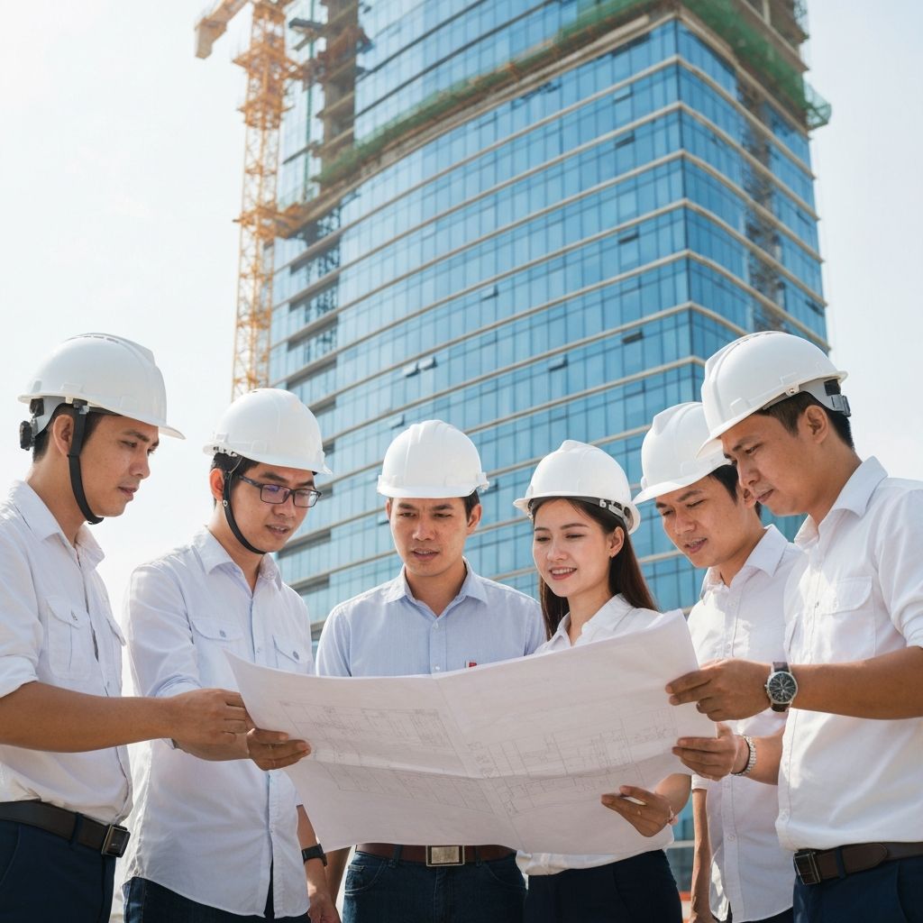 Architects reviewing blueprints
